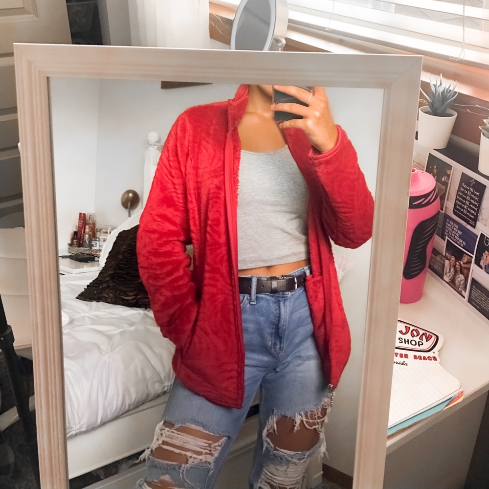 Red soft zip up